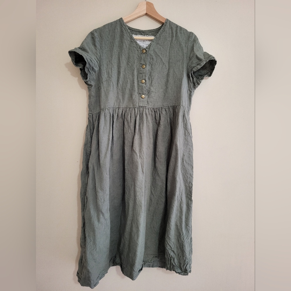 SOLD Not Perfect Linen Symi Dress Forest Green Medium
